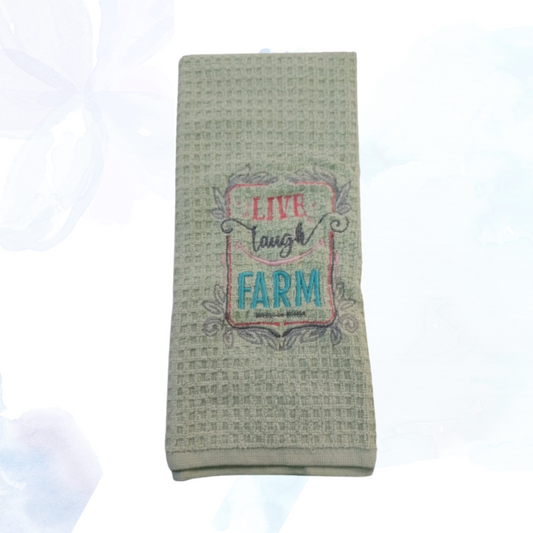 Live, Laugh Farm Embroidered Kitchen Towel