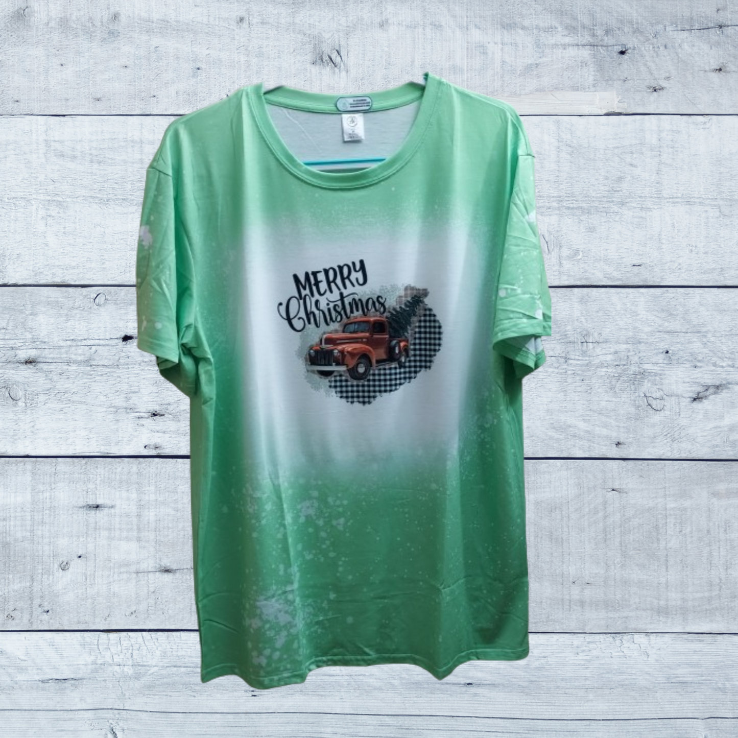 Merry Christmas Vintage Truck Faux Bleached Tee