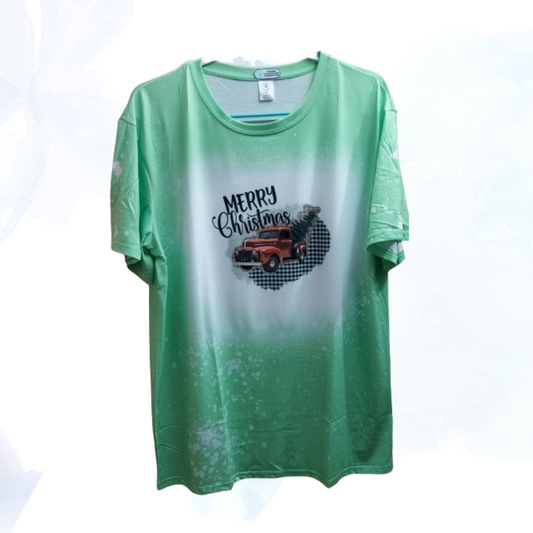 Merry Christmas Vintage Truck Faux Bleached Tee