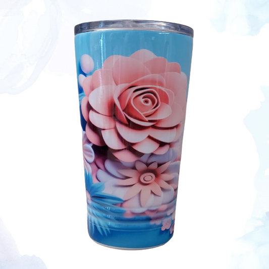 Elevate your beverage experience with our 16 oz. 3D Pink Rose Stainless Steel Tumbler.  This exquisite tumbler combines functionality with a touch of elegance, making it the perfect companion for your daily adventures. 3D Rose Design: The standout feature of this tumbler is its stunning 3D pink rose design. Meticulously crafted to offer a lifelike floral texture, this rose adds a charming and sophisticated touch to your drinkware collection.