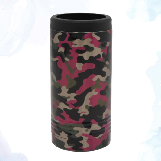 Skinny Stainless Can Koozie - Pink Camo