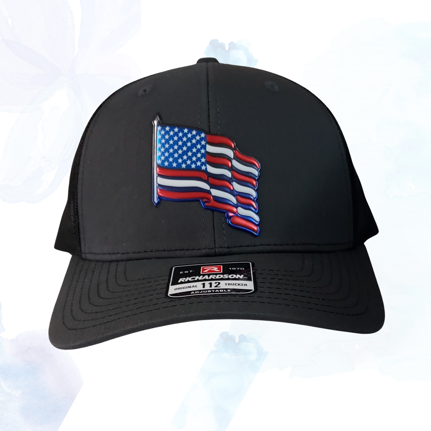 Richardson 112 Metallic American Flag Charcoal/Black Trucker Cap