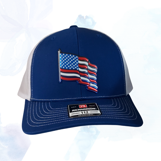 Richardson 112 Metallic American Flag Royal Blue/White Trucker Cap