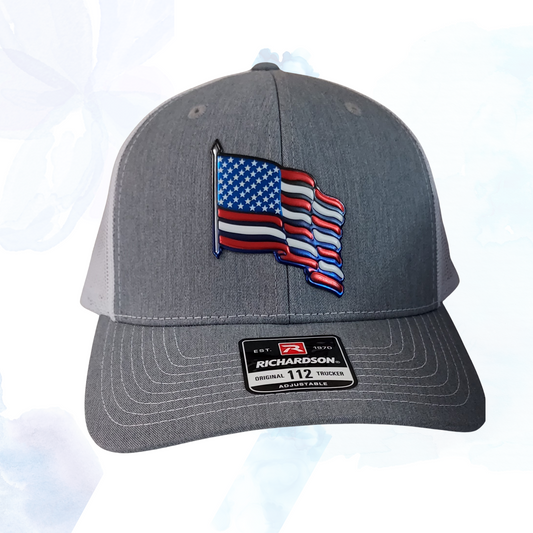 Richardson 112 Metallic American Flag Gray/White Trucker Cap