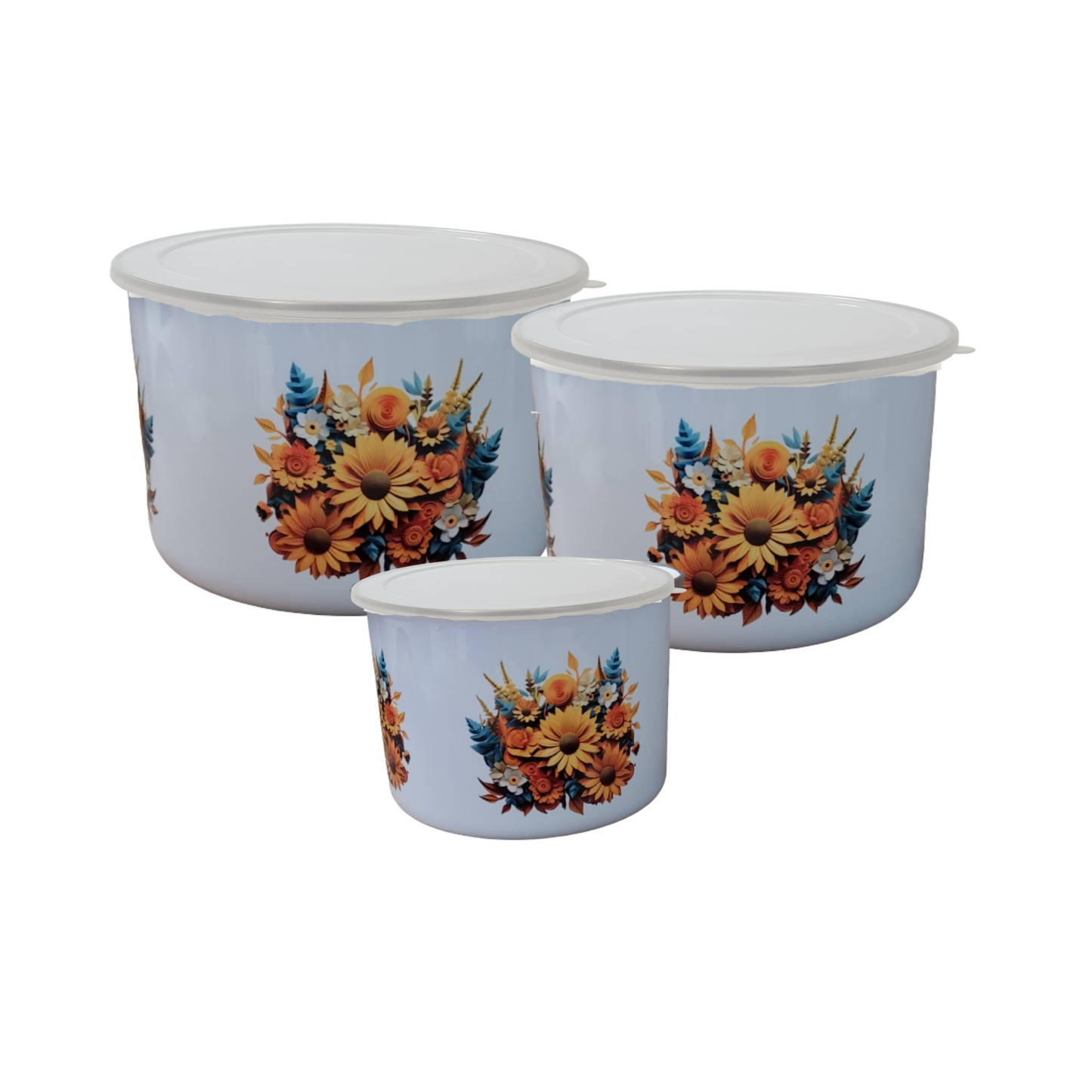 Sunflower Enamelware Bowls w/ Lids