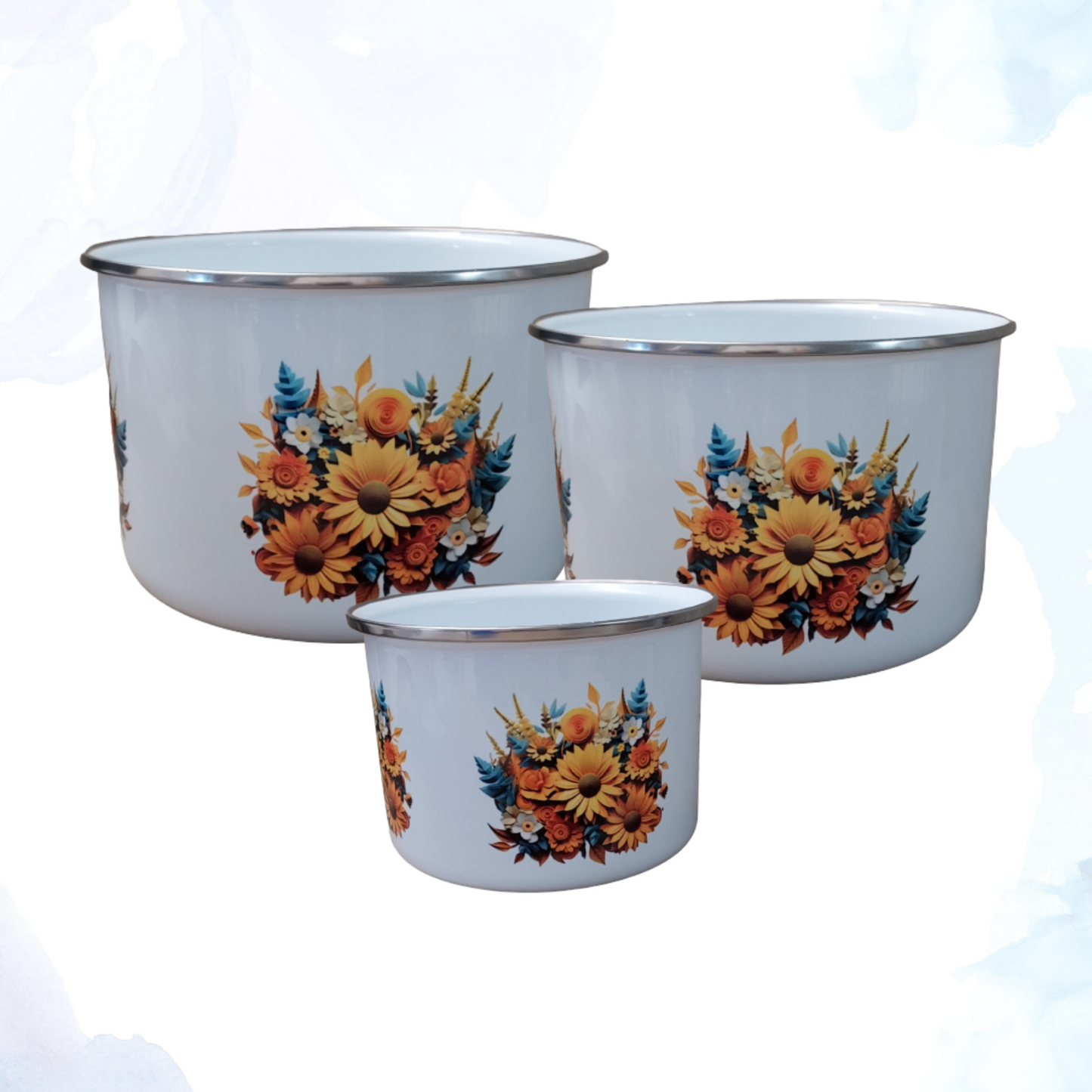 Sunflower Enamelware Bowls w/ Lids