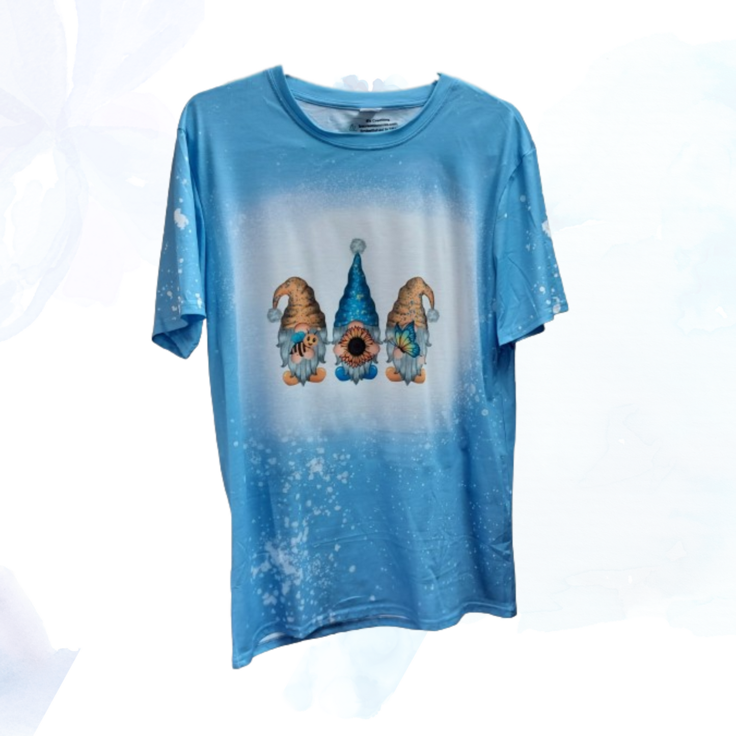 Sunflower, Bee, Butterfly Gnome Carolina Blue Faux Bleached Tee