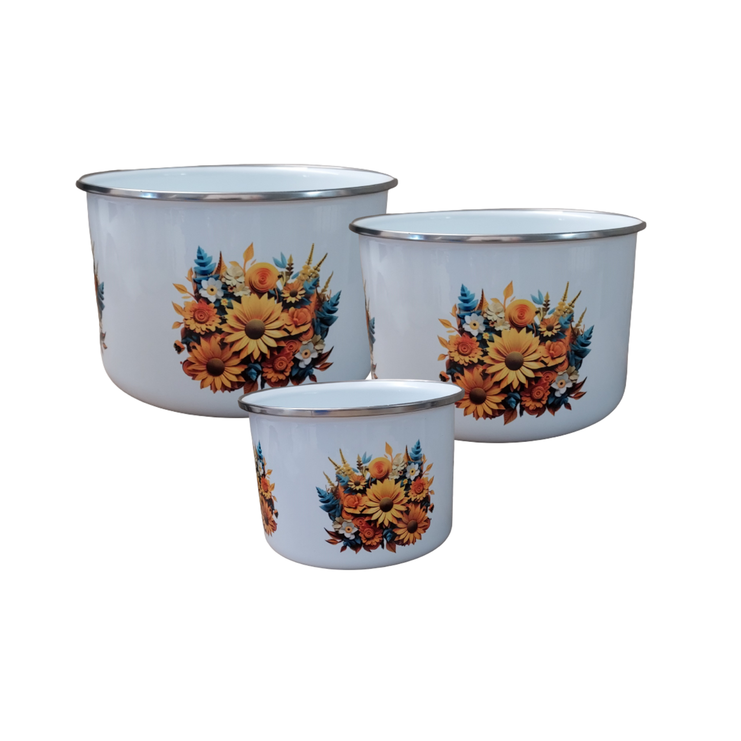 Sunflower Enamelware Bowls w/ Lids