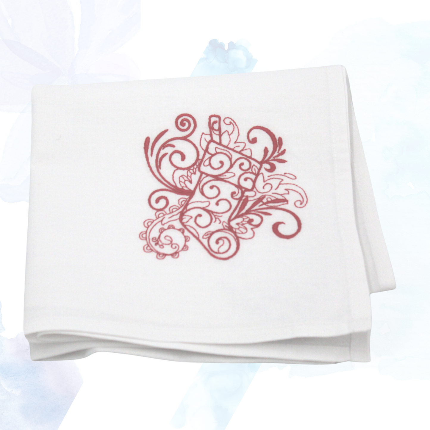 Swirly Christmas Embroidered Tea Towels