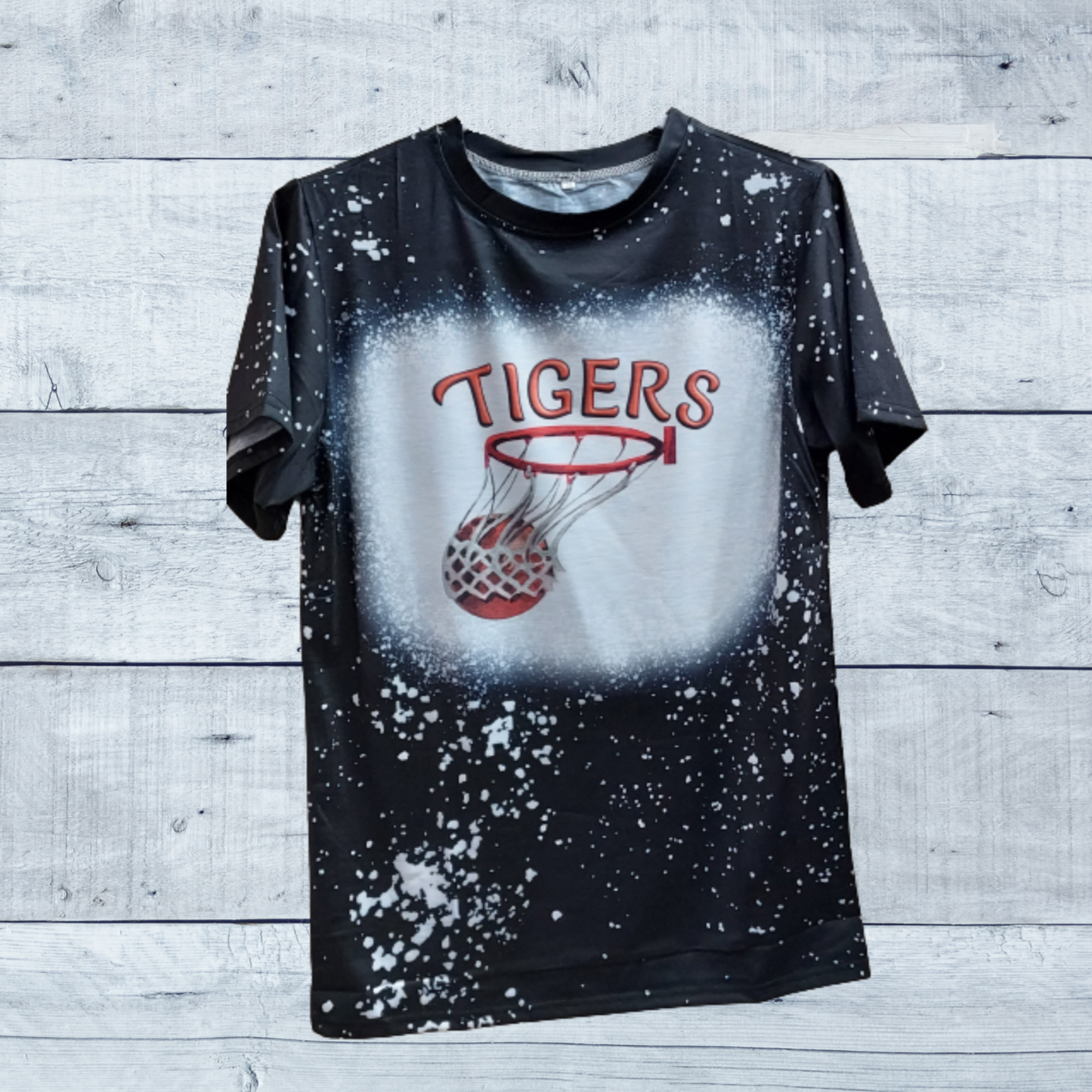 Tigers Basketball Black Faux Bleached Tee