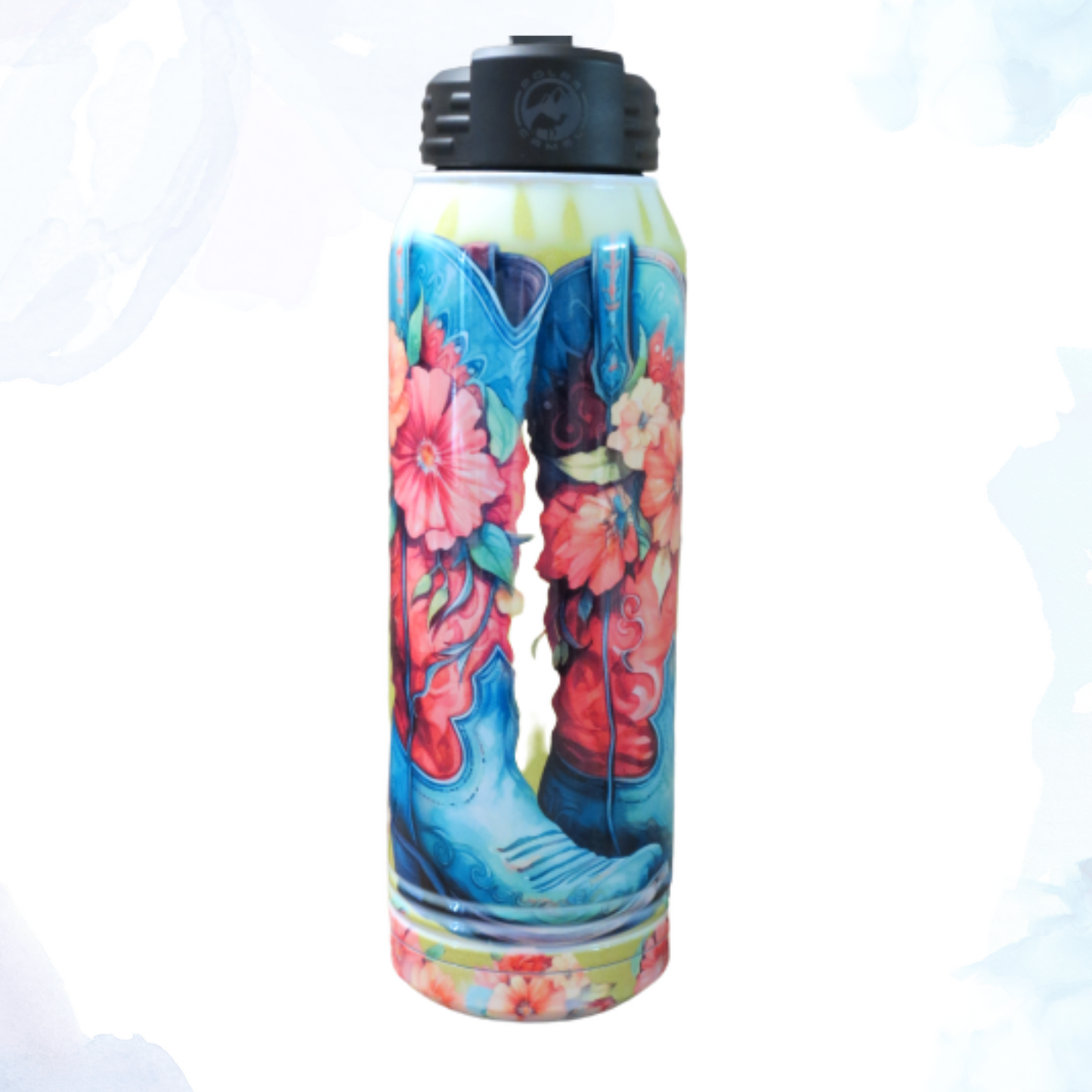 Discover the perfect blend of rugged charm and practical elegance with our 30 oz. Stainless Steel Water Bottle adorned with Western Floral Cowboy Boots design.