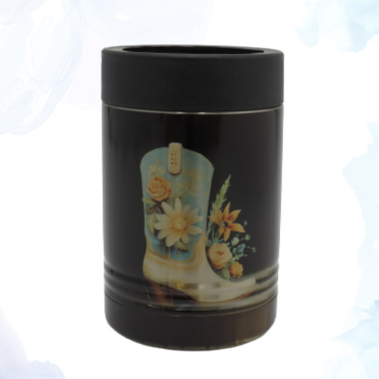 Stainless Can Koozie - Western Boots & Flowers