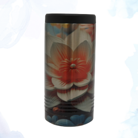 Skinny Stainless Can Koozie - Coral 3D Flower