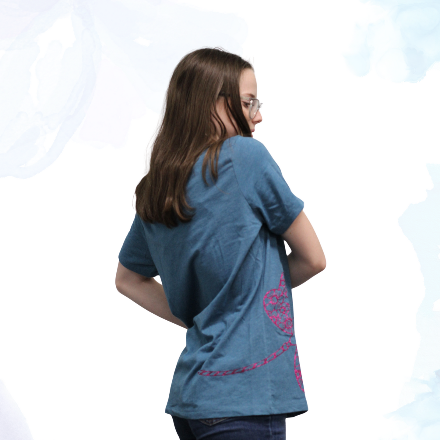 Our enchanting Deep Pink Sparkly Dragonfly on Heather Deep Teal Tee, where nature meets shimmering style.  Embrace the allure of the dragonfly, symbolizing transformation and grace, beautifully captured in deep pink hues that sparkle with every move.