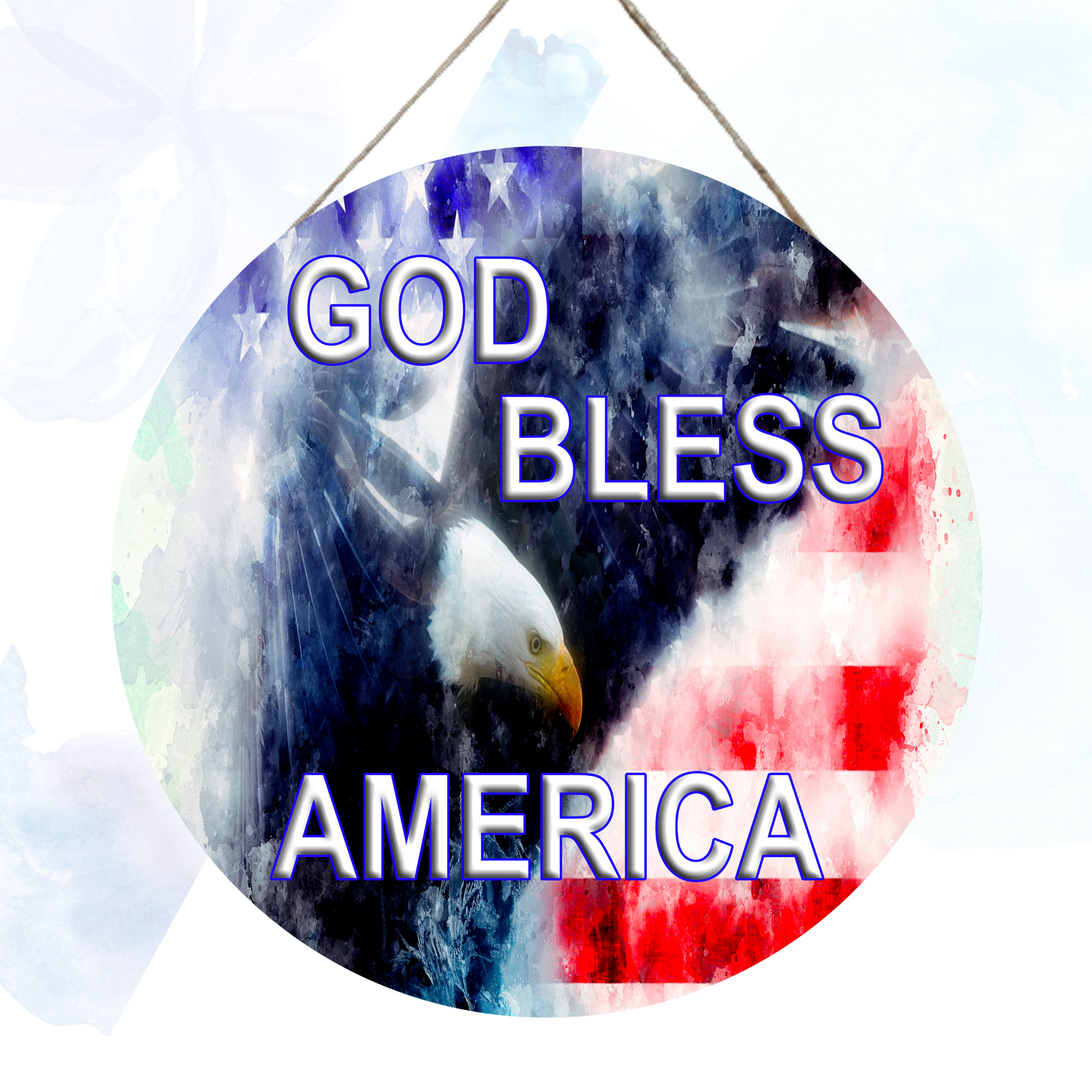 Celebrate your patriotic spirit with the "God Bless America" Round Hanging Sign, a charming addition to your home decor or outdoor spaces.  &nbsp;Crafted with pride, this sign features durable construction, ensuring longevity and weather resistance for year-round display.