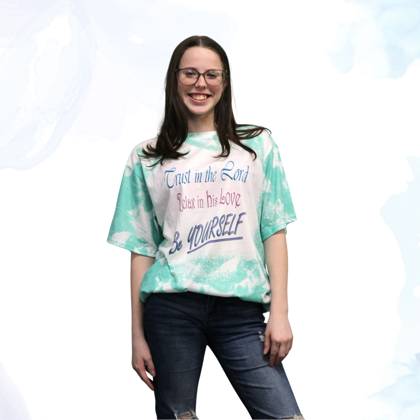 Trust in the Lord, Relax in His Love, Be Yourself Cloud Faux Bleached Faith T-Shirt